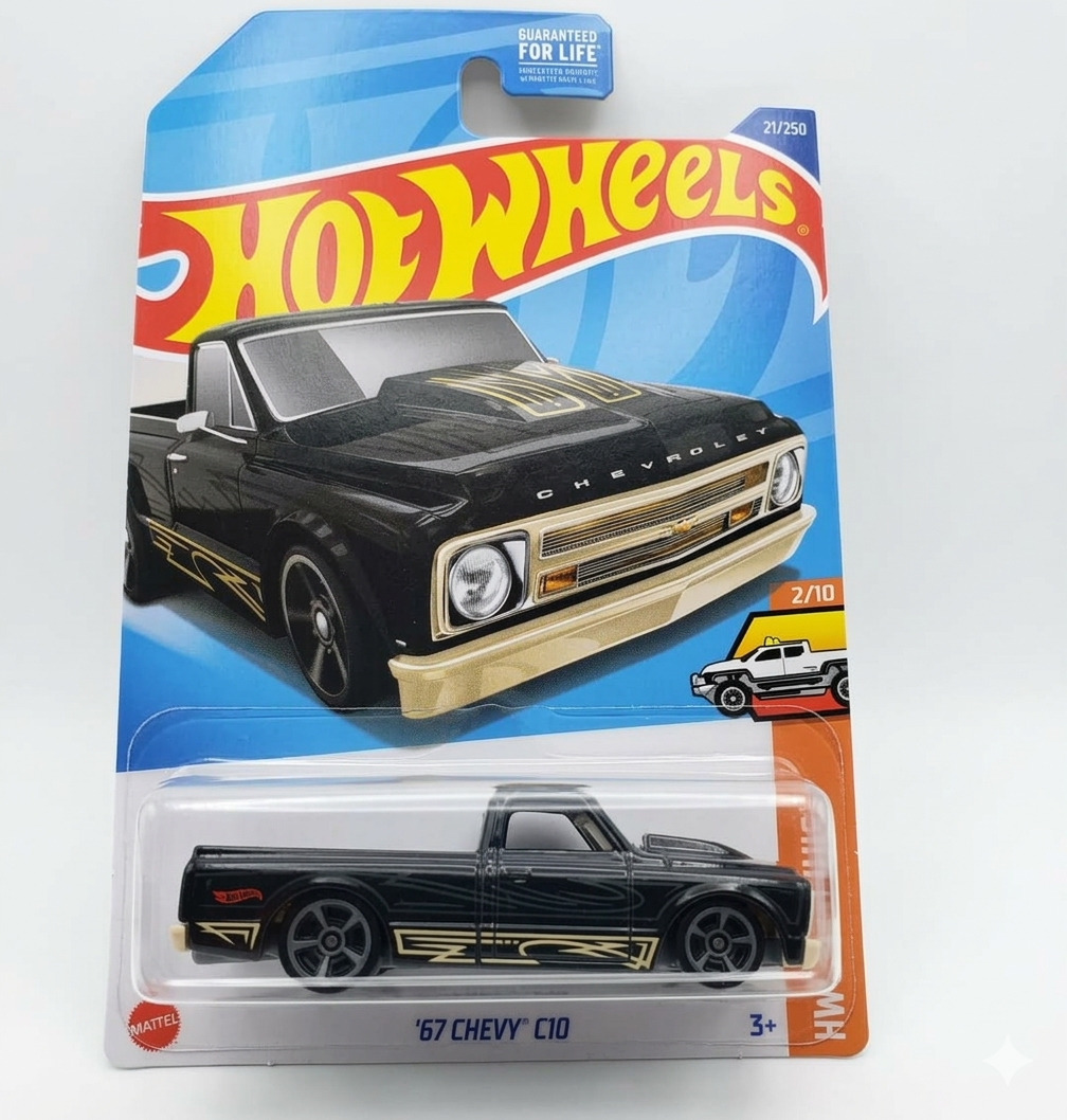 Hot Wheels 1967 CHEVY C10 Squarebody Black with Pinstripe #21 Pickup Truck