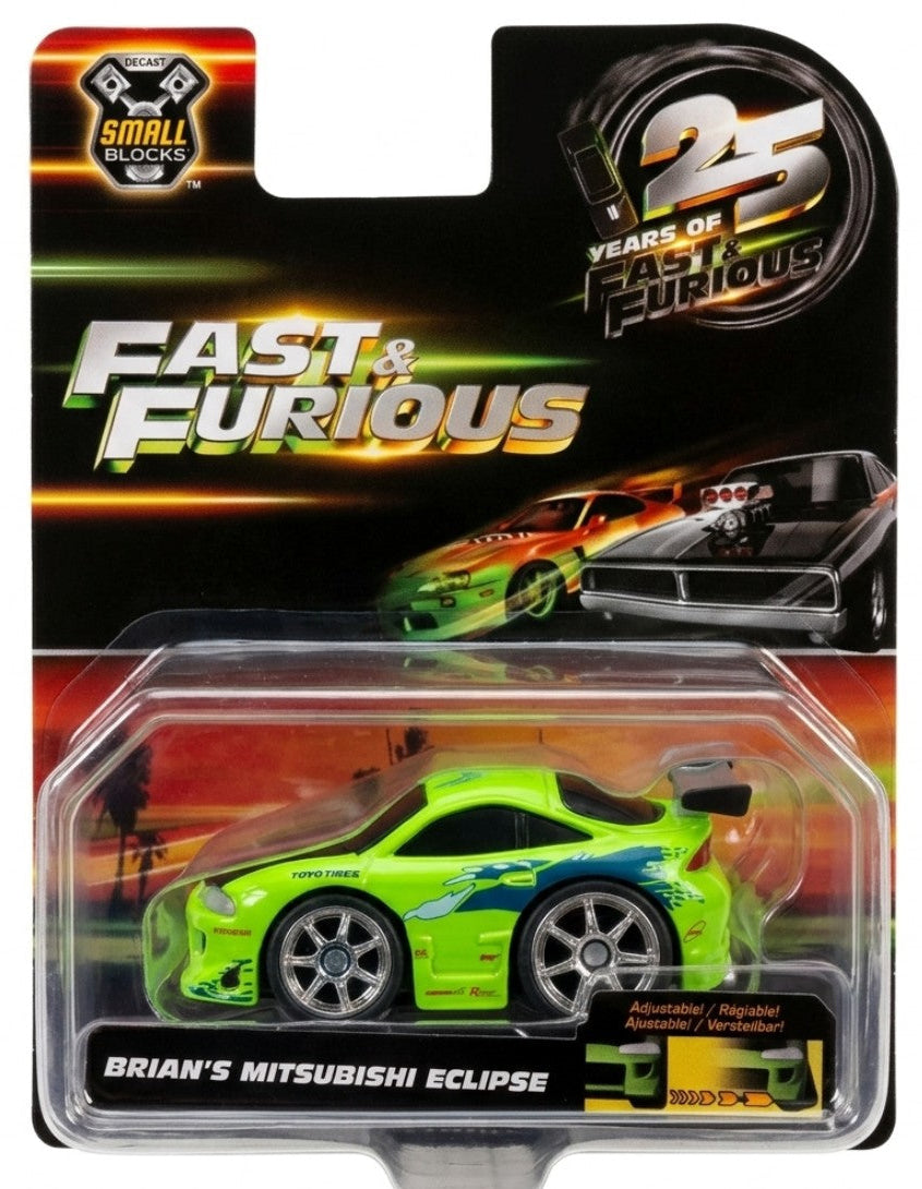 Toy car packaging for 'Fast & Furious' with a green car inside