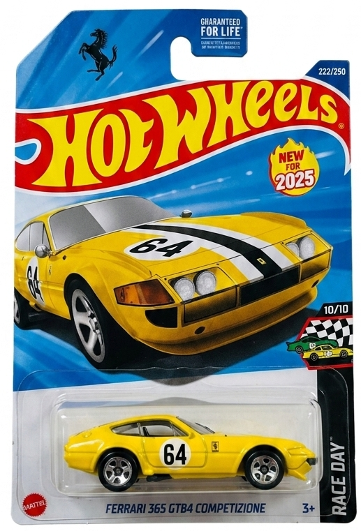 Hot Wheels Ferrari car in packaging on a white background