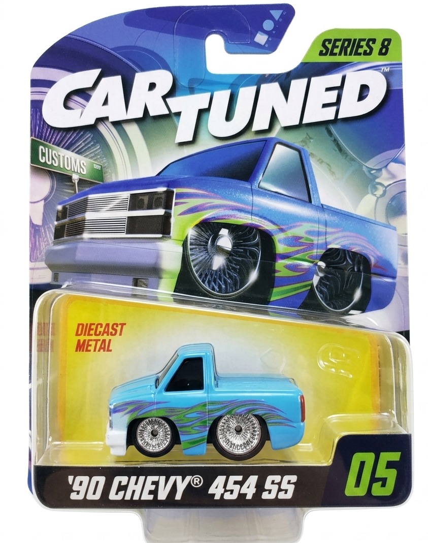 Packaged '90 Chevy 454 SS toy car from Car Tuned series on a white background