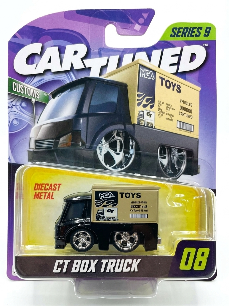 Toy box truck in packaging with 'Car Tuned' branding